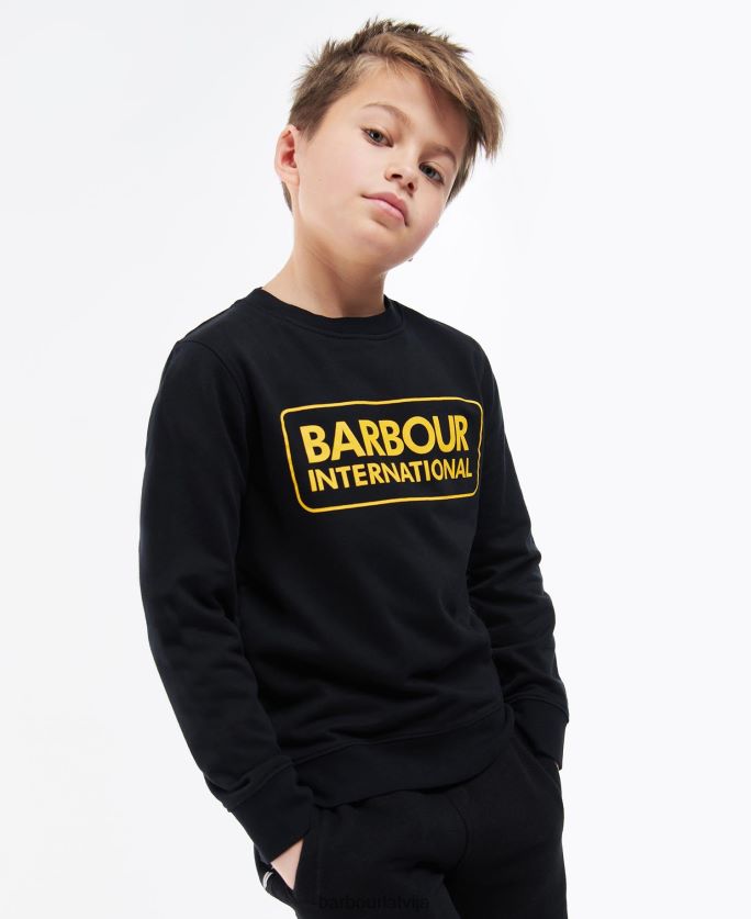 Barbour zēni liela logotipa apkalpes džemperis P8J88A2532 apģērbs melns