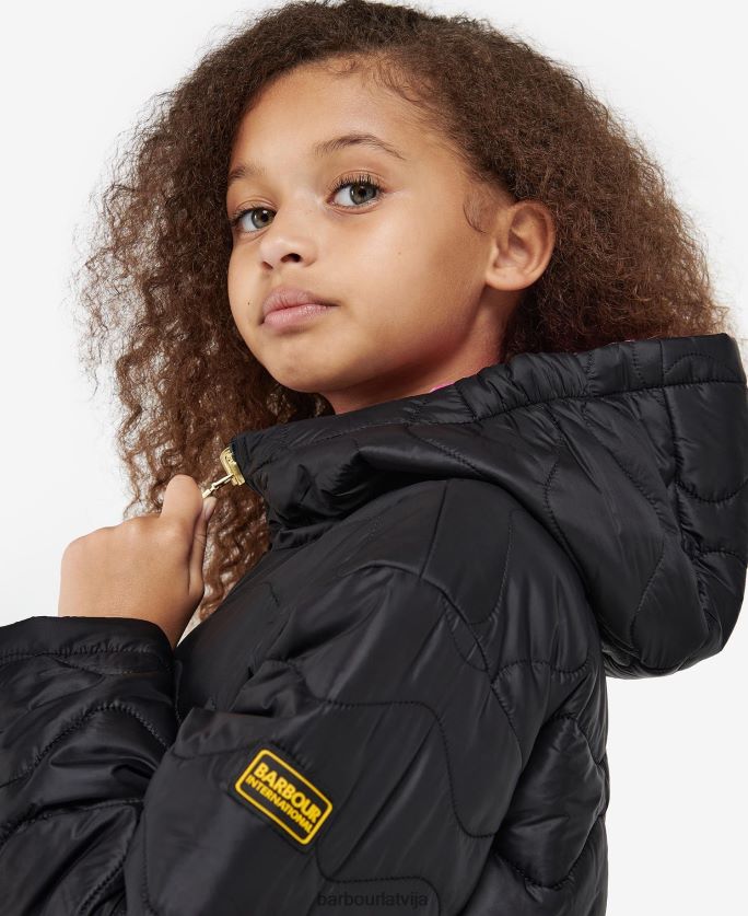 Barbour meitenes fenway apgriežama stepēta jaka P8J88A2550 apģērbs wisteria/palmer green