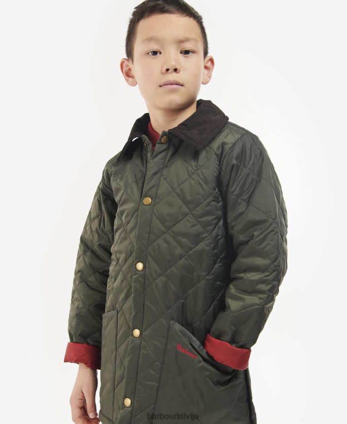 Barbour zēni liddesdale stepēta jaka P8J88A2476 apģērbs tumši olīvu/sarkanu