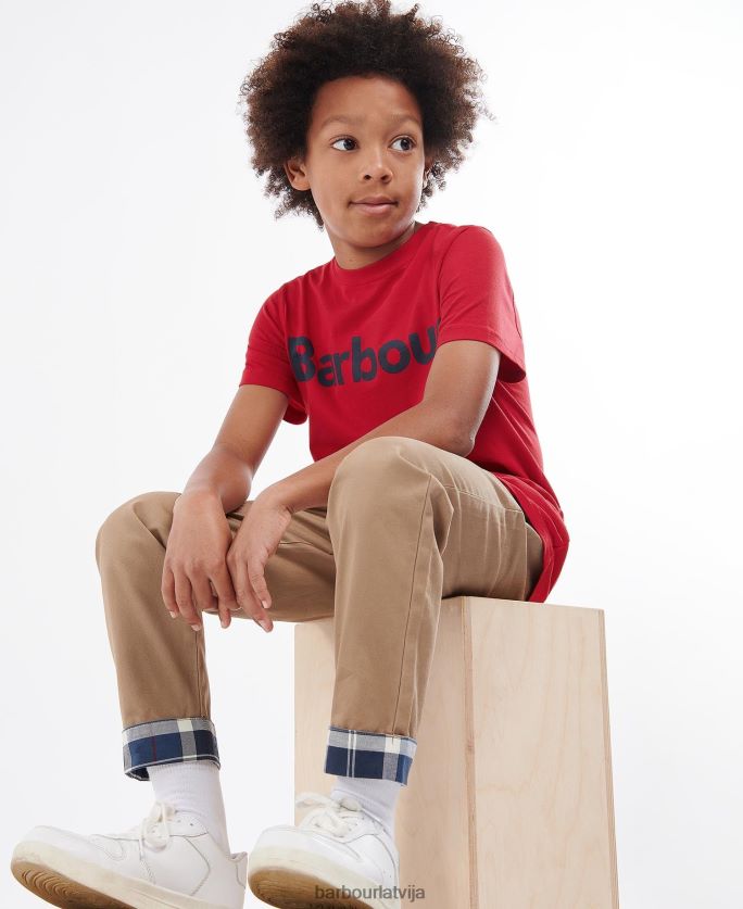 Barbour zēni logo T-krekls P8J88A2501 apģērbs bagāts sarkans