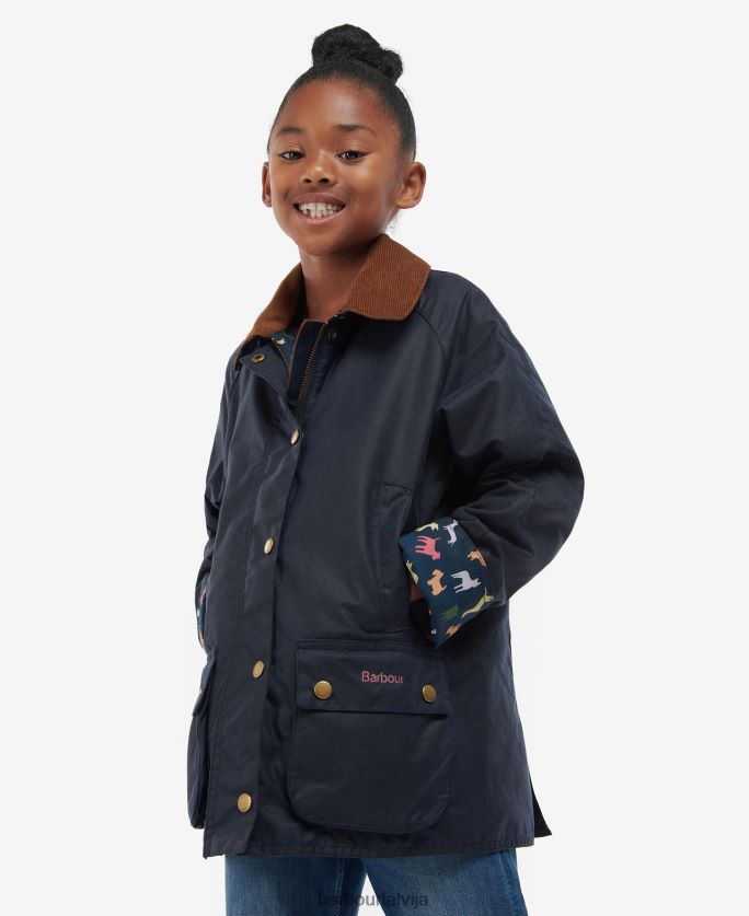 Barbour meitenes ozolzīles vaskota jaka P8J88A2543 apģērbs arhīvs olīvu/retro ziedu