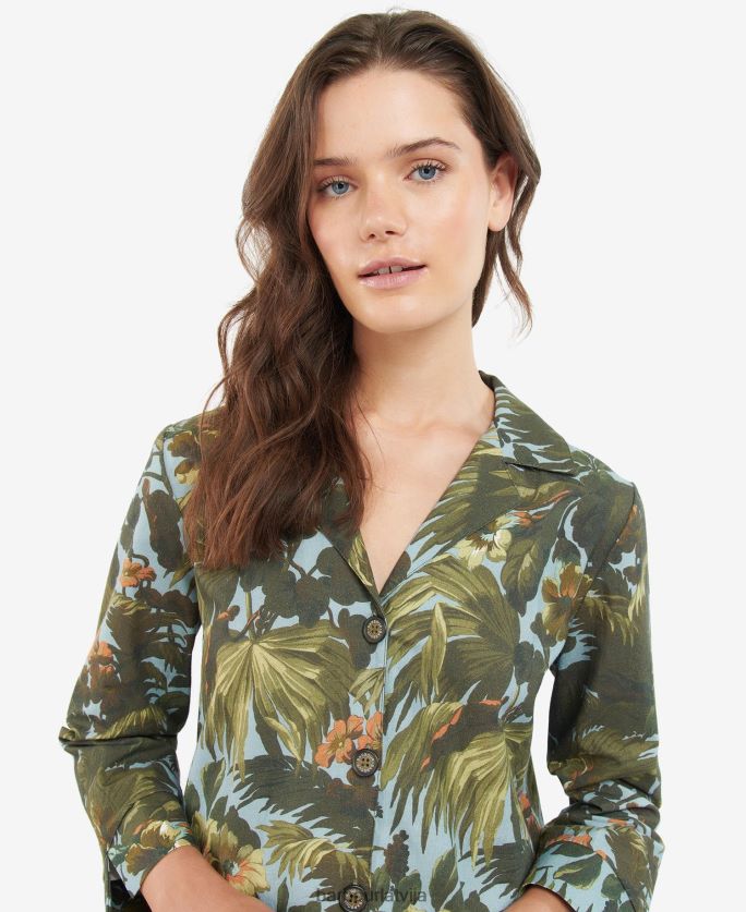 Barbour x House of Hackney sievietes lauristona kreklu līdzord P8J88A1605 apģērbs limerence/debesis