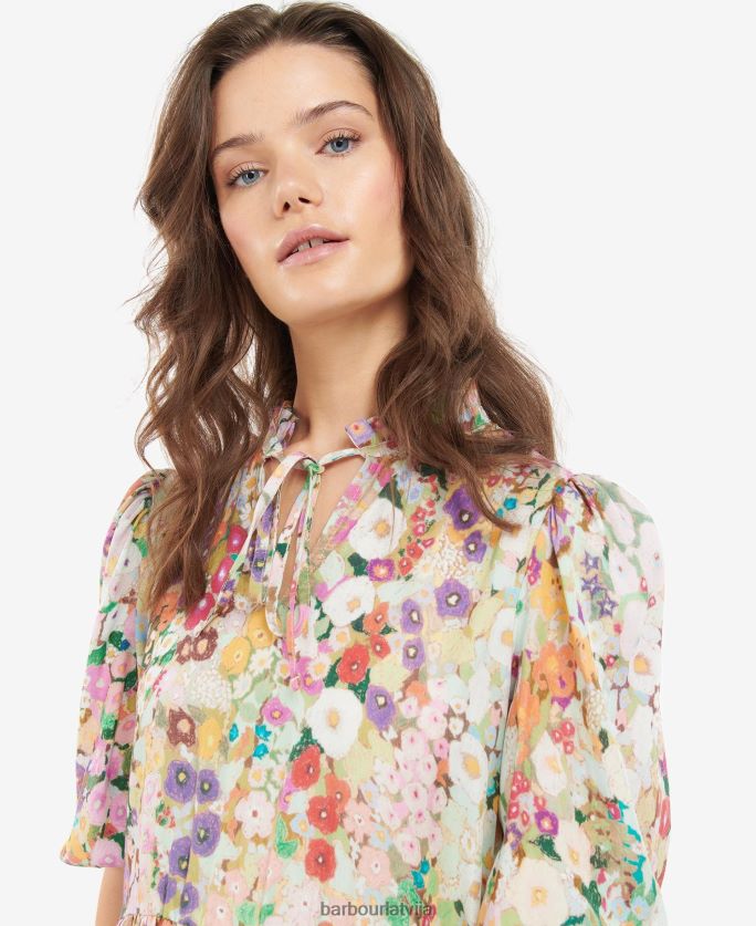 Barbour x House of Hackney sievietes balkona kleita P8J88A1908 apģērbs hollyhocks pavasaris