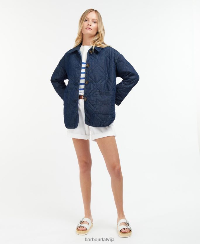 Barbour sievietes džinsa barrhead stepēta žakete P8J88A1422 apģērbs tumša mazgāšana/kleita indigo