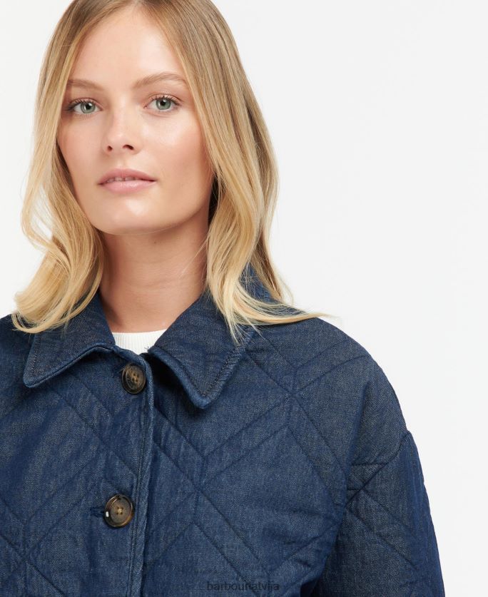 Barbour sievietes džinsa barrhead stepēta žakete P8J88A1422 apģērbs tumša mazgāšana/kleita indigo