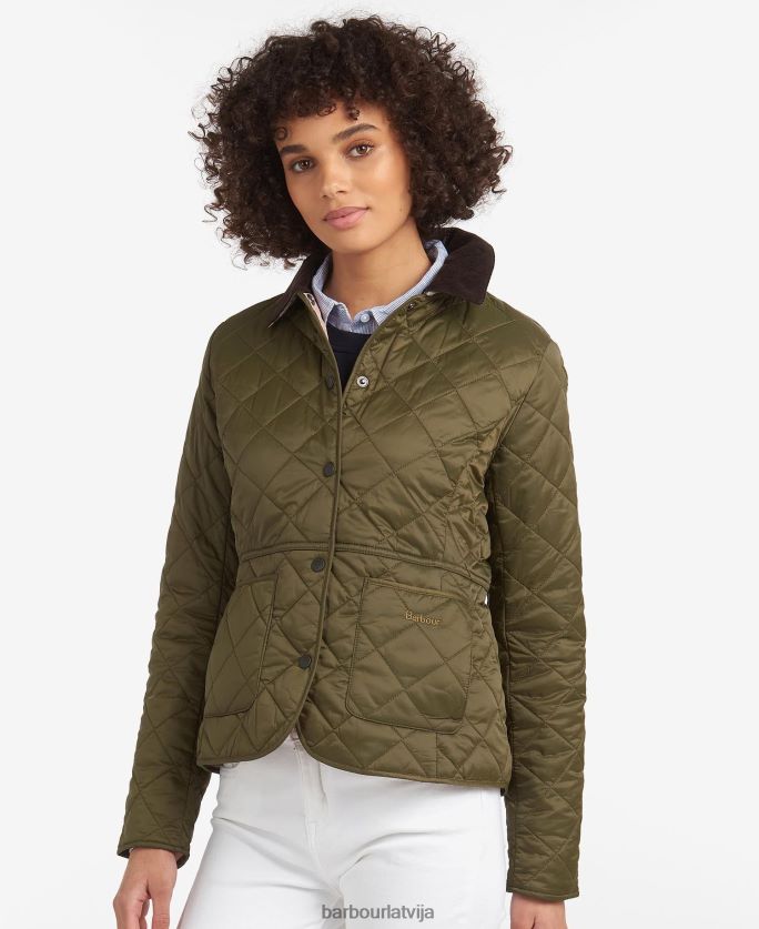 Barbour sievietes deveron stepēta jaka P8J88A1399 apģērbs melna/olīvu
