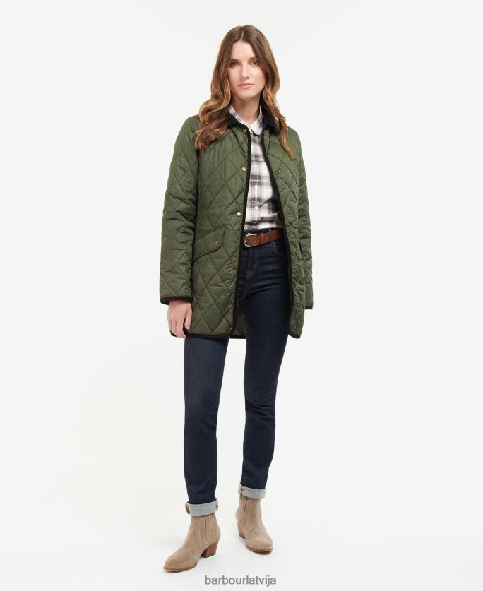 Barbour sievietes gara kavalērijas stepēta jaka P8J88A1475 apģērbs melns/sens