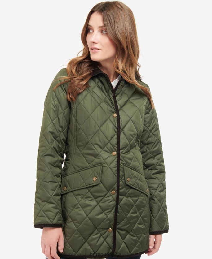 Barbour sievietes gara kavalērijas stepēta jaka P8J88A1475 apģērbs melns/sens