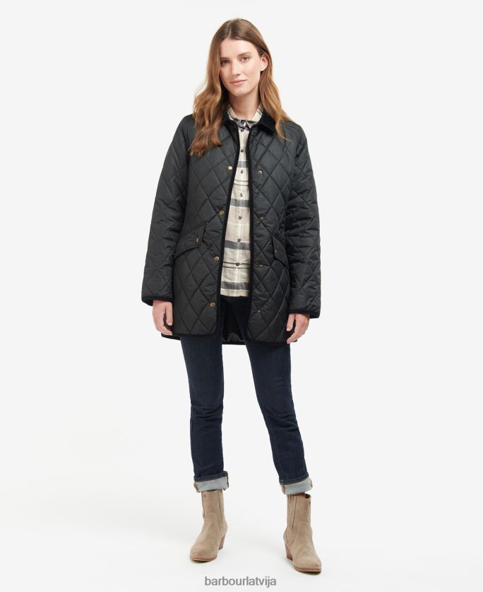 Barbour sievietes gara kavalērijas stepēta jaka P8J88A1506 apģērbs melns/sens
