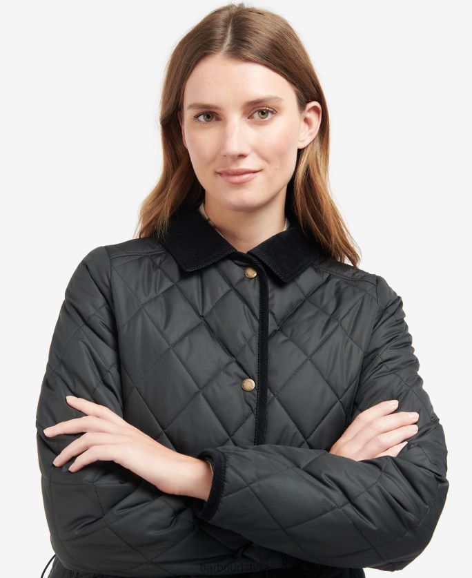 Barbour sievietes gara kavalērijas stepēta jaka P8J88A1506 apģērbs melns/sens