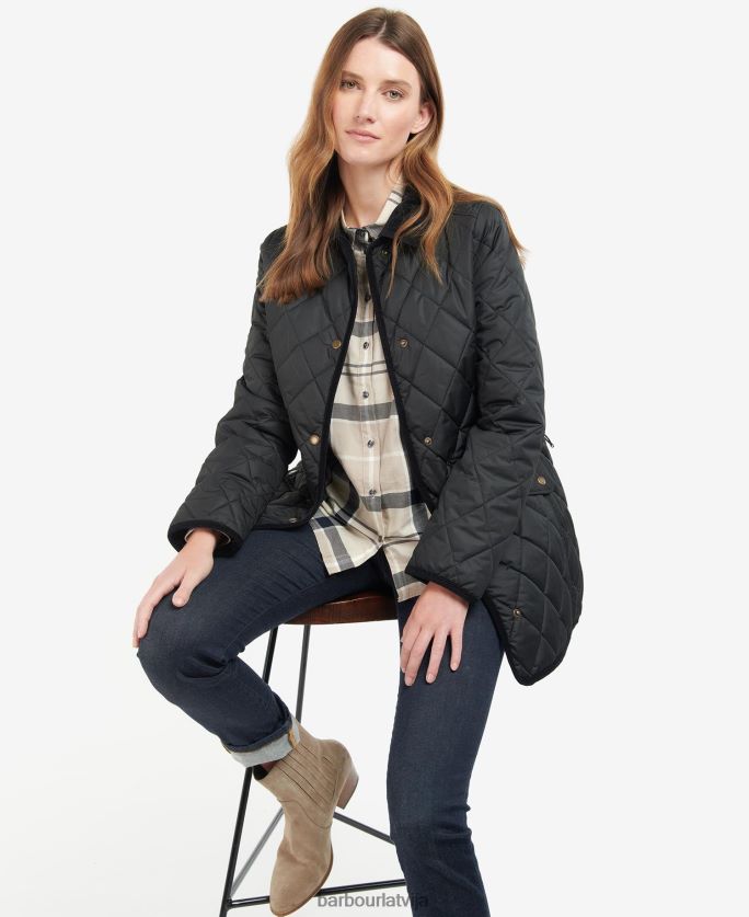 Barbour sievietes gara kavalērijas stepēta jaka P8J88A1506 apģērbs melns/sens