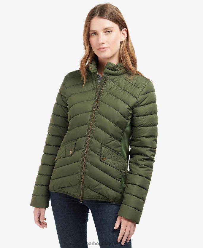 Barbour sievietes izstiepta kavalērija stepēta jaka P8J88A1411 apģērbs olīvu/olīvu merģelis