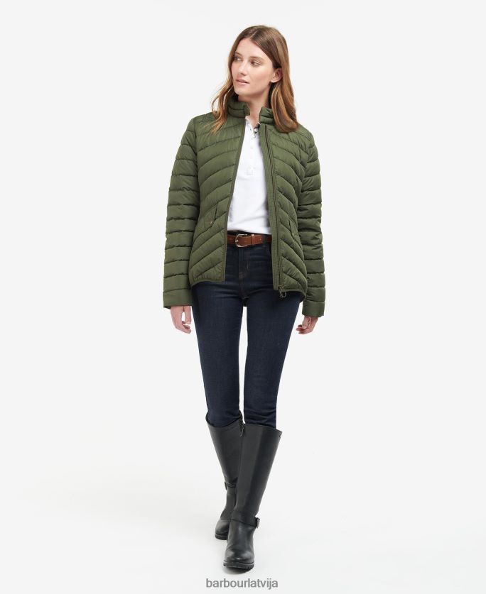 Barbour sievietes izstiepta kavalērija stepēta jaka P8J88A1411 apģērbs olīvu/olīvu merģelis