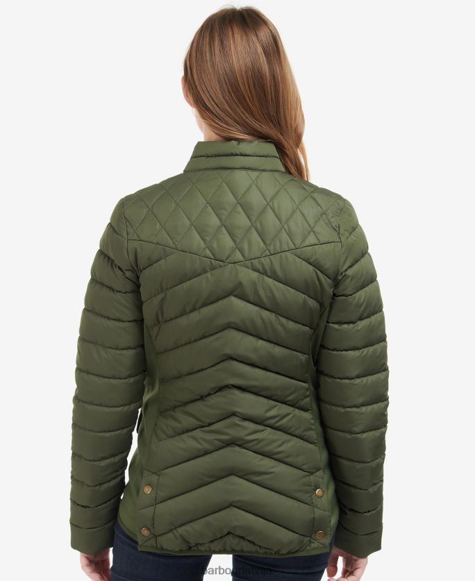 Barbour sievietes izstiepta kavalērija stepēta jaka P8J88A1411 apģērbs olīvu/olīvu merģelis