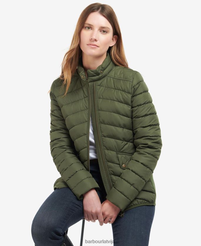 Barbour sievietes izstiepta kavalērija stepēta jaka P8J88A1411 apģērbs olīvu/olīvu merģelis