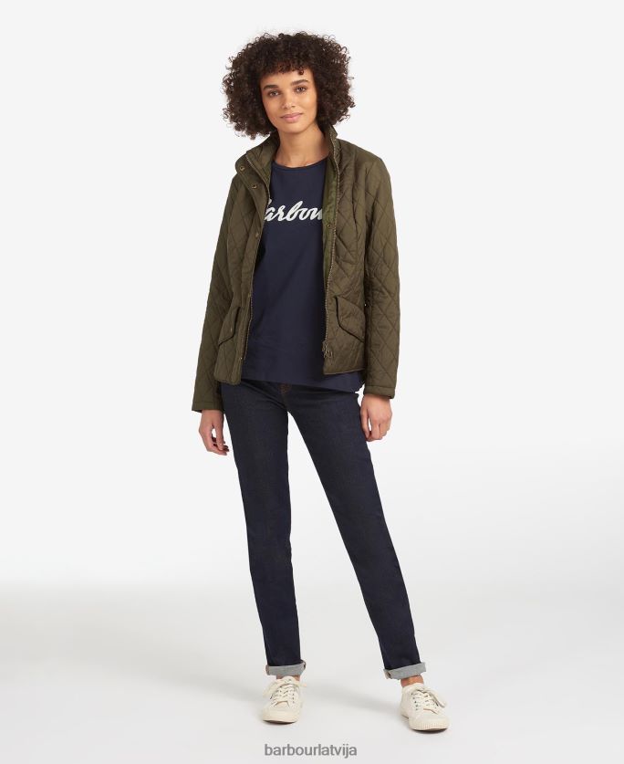 Barbour sievietes muša svara kavalērijas stepēta jaka P8J88A1418 apģērbs melns akmens