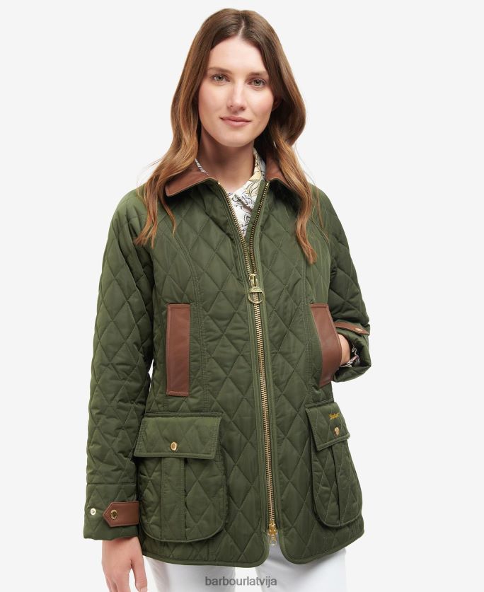 Barbour sievietes premium beadnell stepēta jaka P8J88A1430 apģērbs olīvu/seno