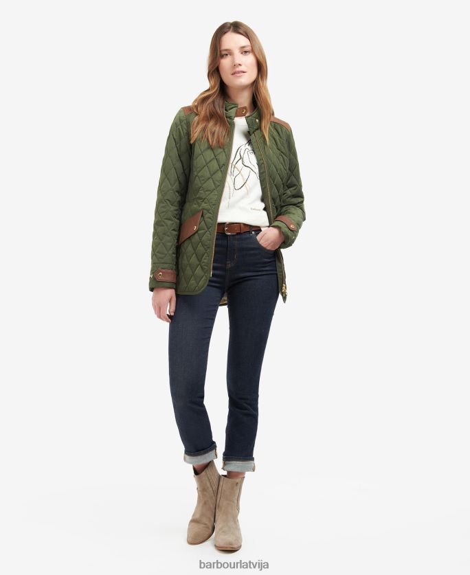 Barbour sievietes premium kavalērijas stepēta jaka P8J88A1485 apģērbs olīvu/seno