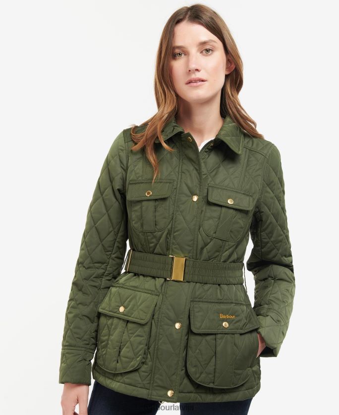 Barbour sievietes siksnas aizsardzības stepēta jaka P8J88A1435 apģērbs olīvu/seno