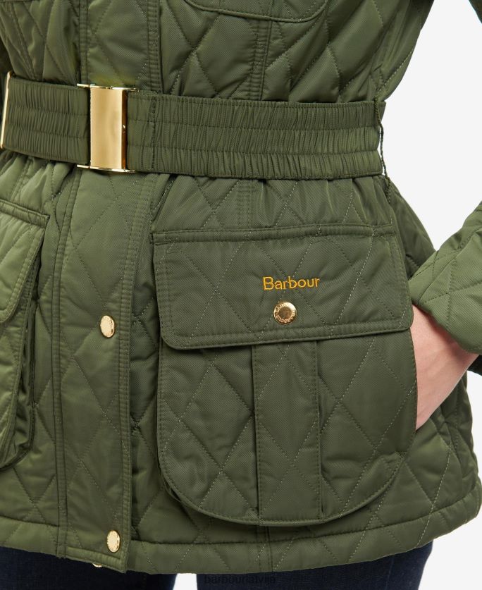 Barbour sievietes siksnas aizsardzības stepēta jaka P8J88A1435 apģērbs olīvu/seno