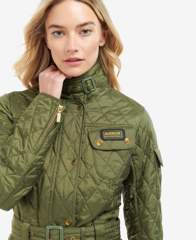 Barbour sievietes starptautiskā stepēta jaka P8J88A1483 apģērbs pusnakts zaļš