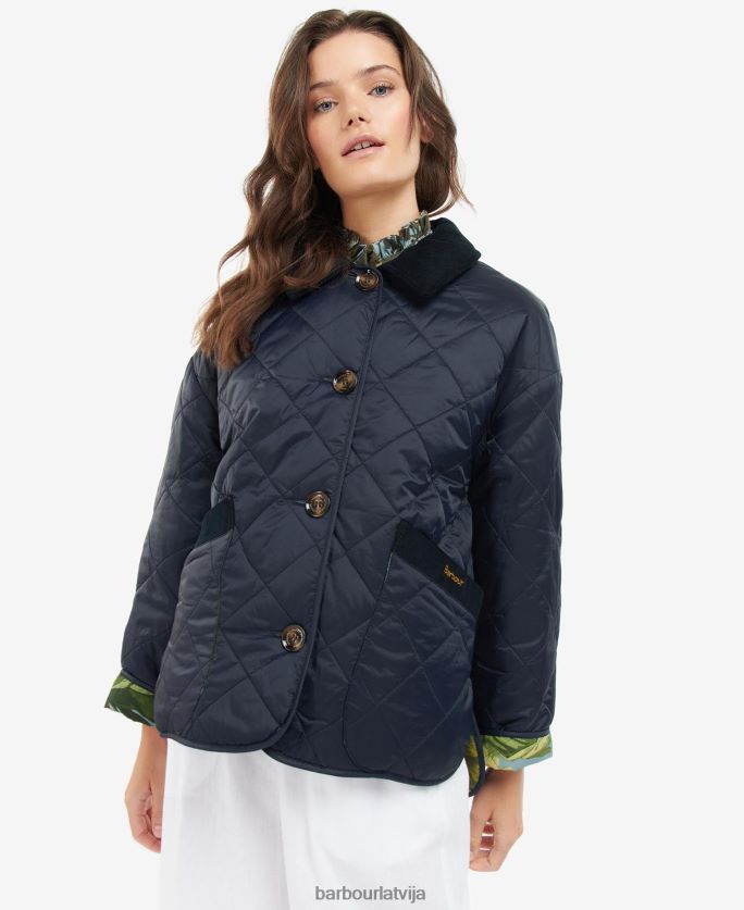 Barbour x House of Hackney sievietes gransden apgriežama stepēta jaka P8J88A1432 apģērbs tumša flote/limerence/debesis