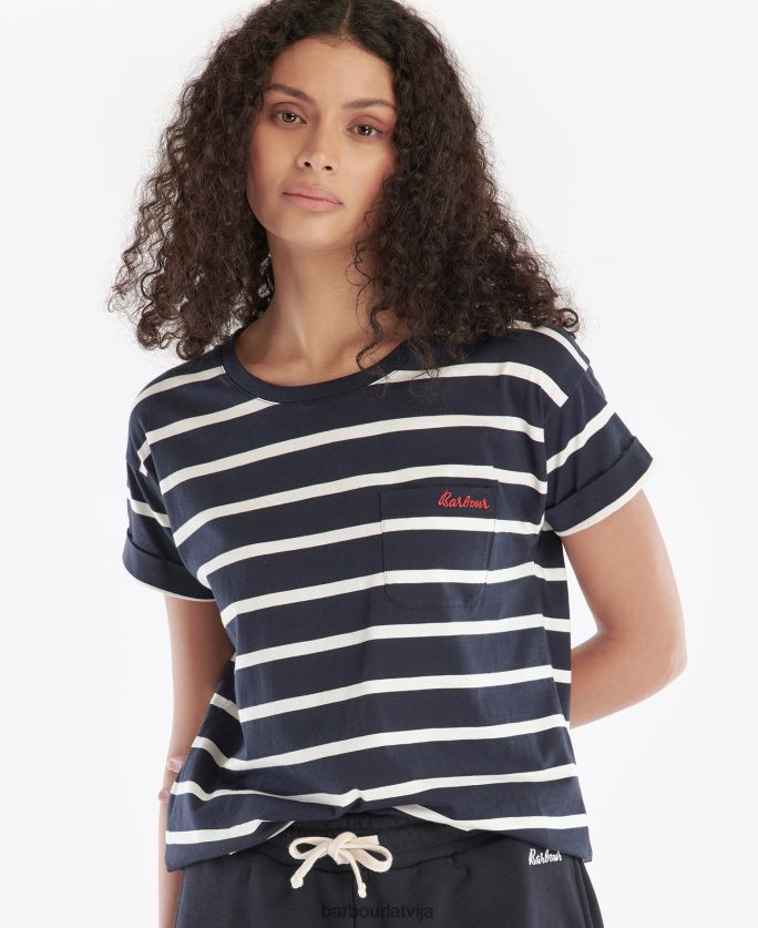 Barbour sievietes Oterburn svītru t-krekls P8J88A1652 apģērbs tumši/balts