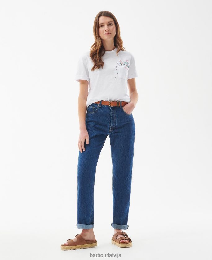 Barbour sievietes mūžzaļš t-krekls P8J88A1655 apģērbs klasisks balts