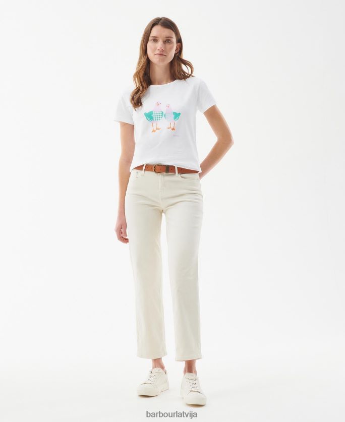 Barbour sievietes melrose t-krekls P8J88A1698 apģērbs klasisks balts