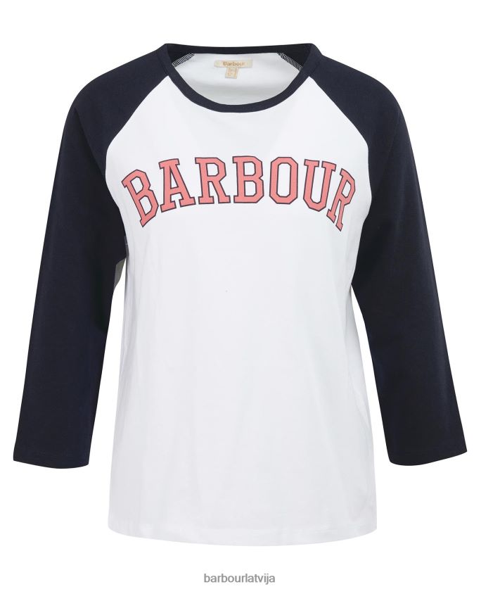 Barbour sievietes northumberland t-krekls P8J88A1663 apģērbs balts/rozā perforators