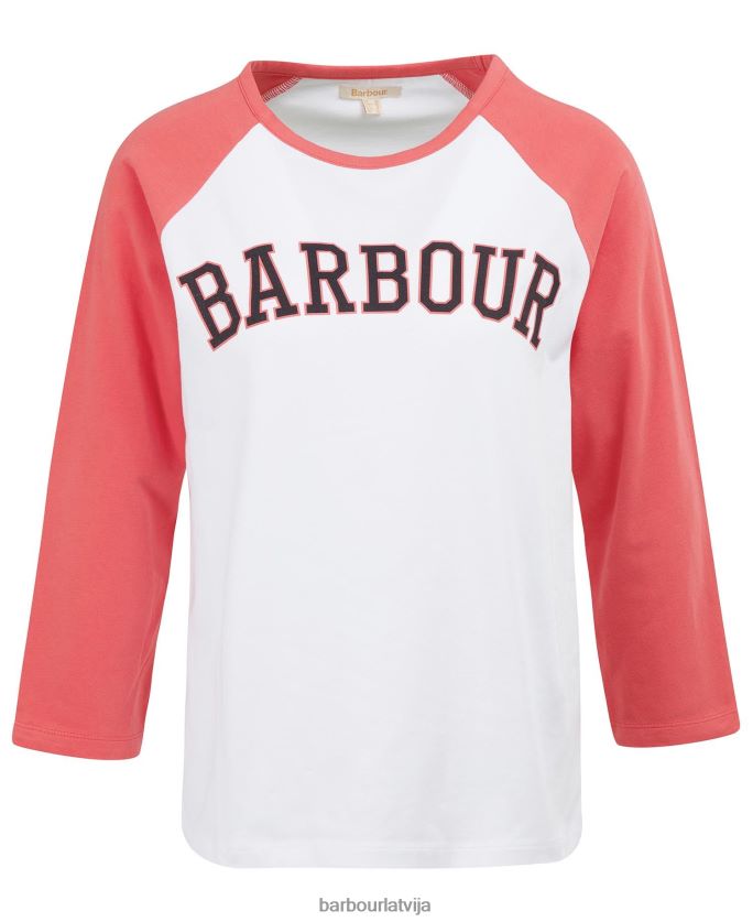 Barbour sievietes northumberland t-krekls P8J88A1733 apģērbs balts/rozā perforators
