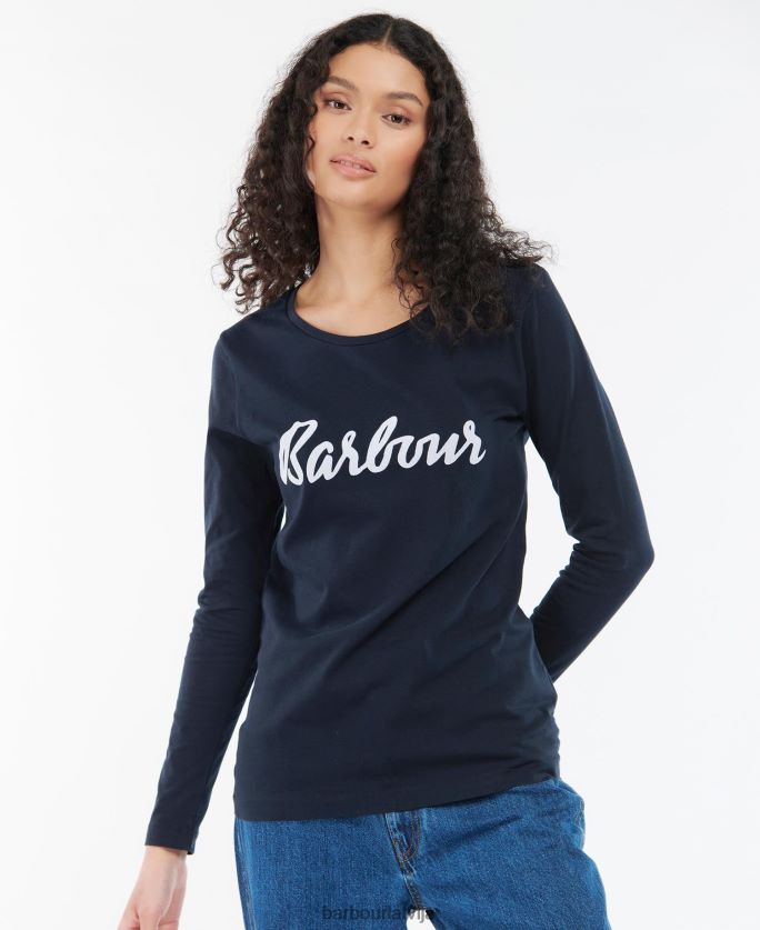 Barbour sievietes otterburn t-krekls ar garām piedurknēm P8J88A1711 apģērbs olīvu/balts