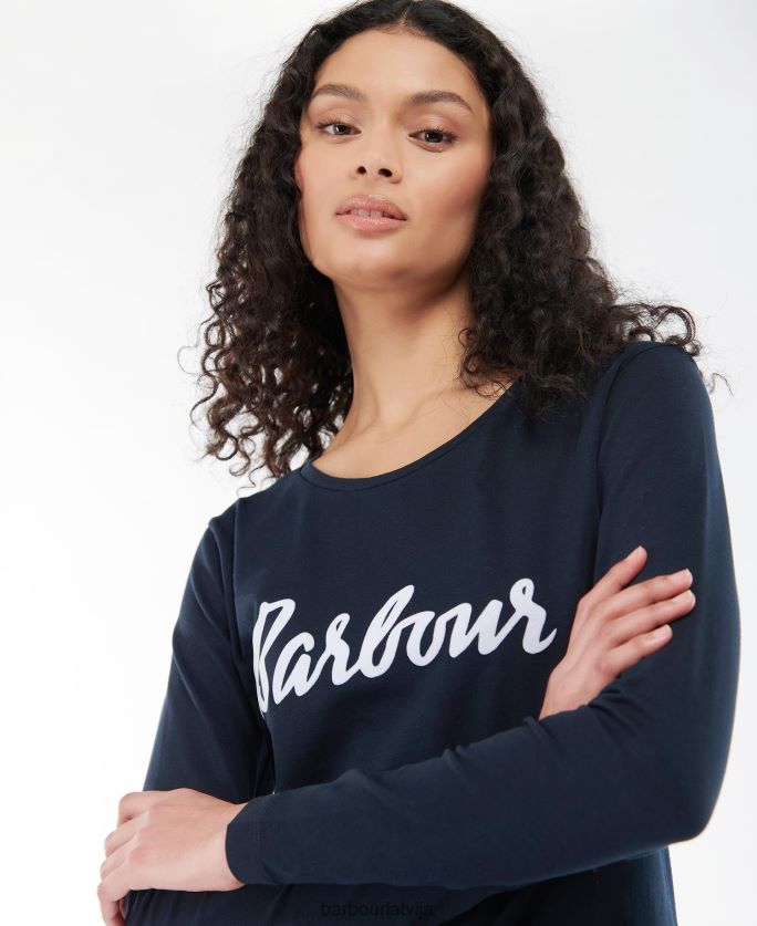 Barbour sievietes otterburn t-krekls ar garām piedurknēm P8J88A1711 apģērbs olīvu/balts