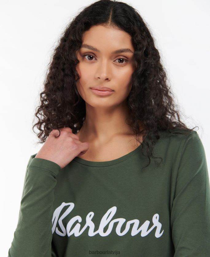 Barbour sievietes otterburn t-krekls ar garām piedurknēm P8J88A1749 apģērbs olīvu/balts