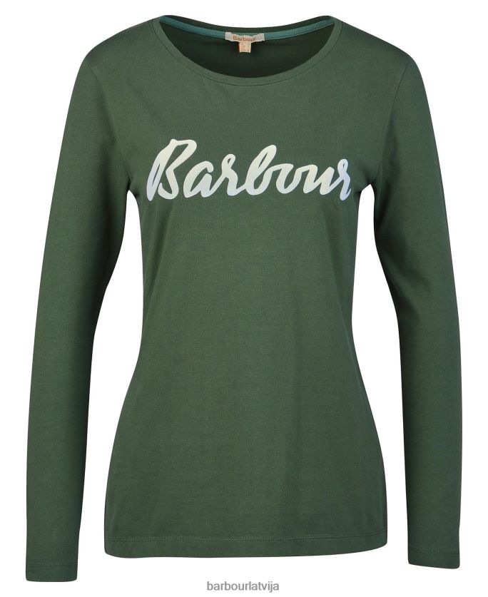 Barbour sievietes otterburn t-krekls ar garām piedurknēm P8J88A1749 apģērbs olīvu/balts
