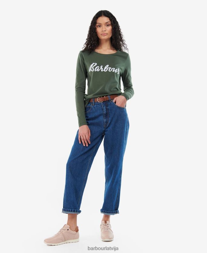 Barbour sievietes otterburn t-krekls ar garām piedurknēm P8J88A1749 apģērbs olīvu/balts