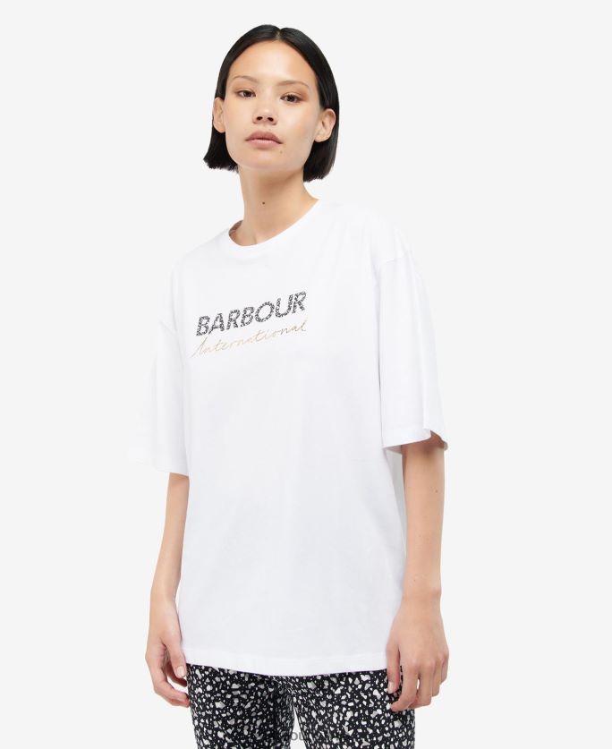 Barbour sievietes paviljona t-krekls P8J88A1701 apģērbs optika balta