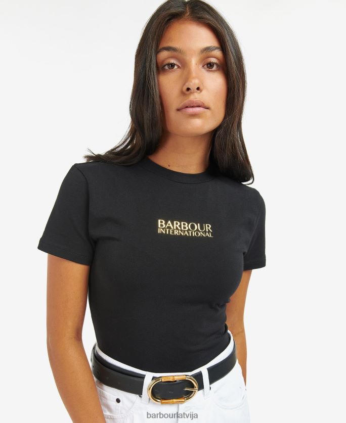 Barbour sievietes valdīšanas apgriezts t-krekls P8J88A1704 apģērbs klasisks melns