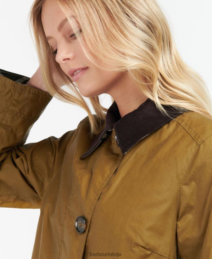 Barbour sievietes brora vaska jaka P8J88A1391 apģērbs smiltis/senā papele