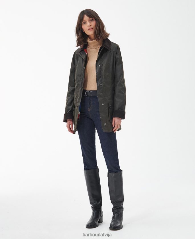 Barbour sievietes ierobežota izdevuma union jack beadnell vaska jaka P8J88A1366 apģērbs olīvu