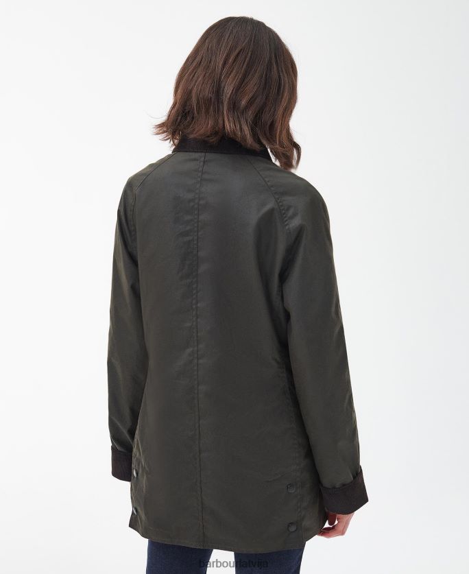 Barbour sievietes ierobežota izdevuma union jack beadnell vaska jaka P8J88A1366 apģērbs olīvu