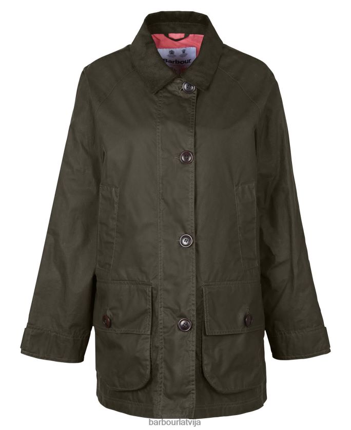 Barbour sievietes sāls vaskota jaka P8J88A1379 apģērbs arhīvs olīvu/rozā punš