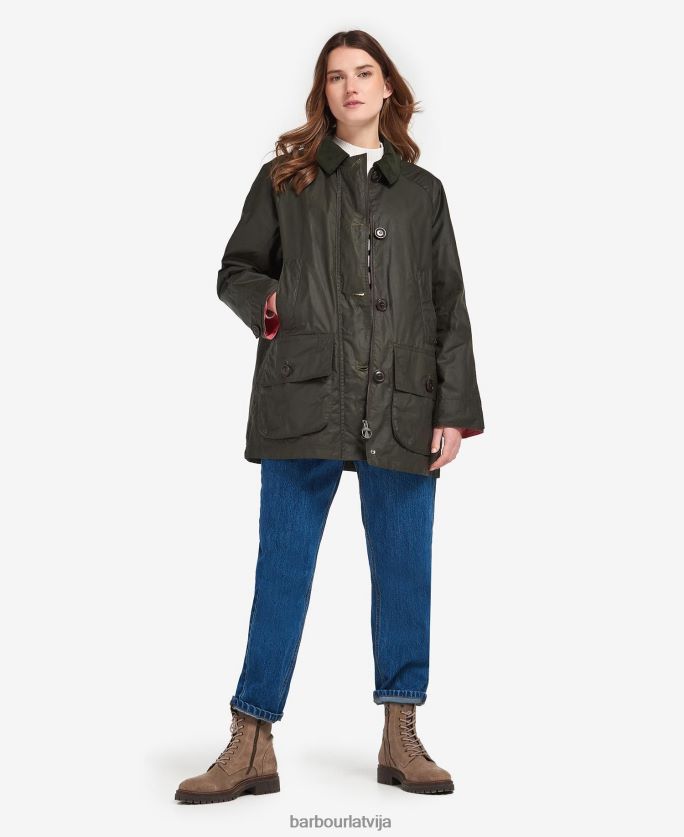 Barbour sievietes sāls vaskota jaka P8J88A1379 apģērbs arhīvs olīvu/rozā punš