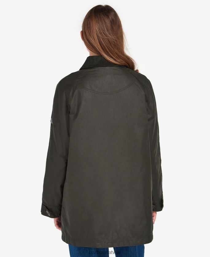 Barbour sievietes sāls vaskota jaka P8J88A1379 apģērbs arhīvs olīvu/rozā punš
