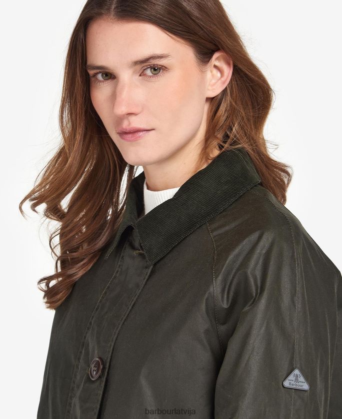 Barbour sievietes sāls vaskota jaka P8J88A1379 apģērbs arhīvs olīvu/rozā punš