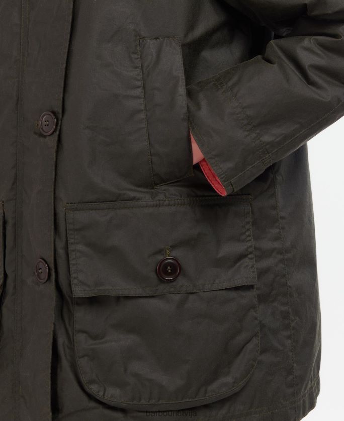 Barbour sievietes sāls vaskota jaka P8J88A1379 apģērbs arhīvs olīvu/rozā punš