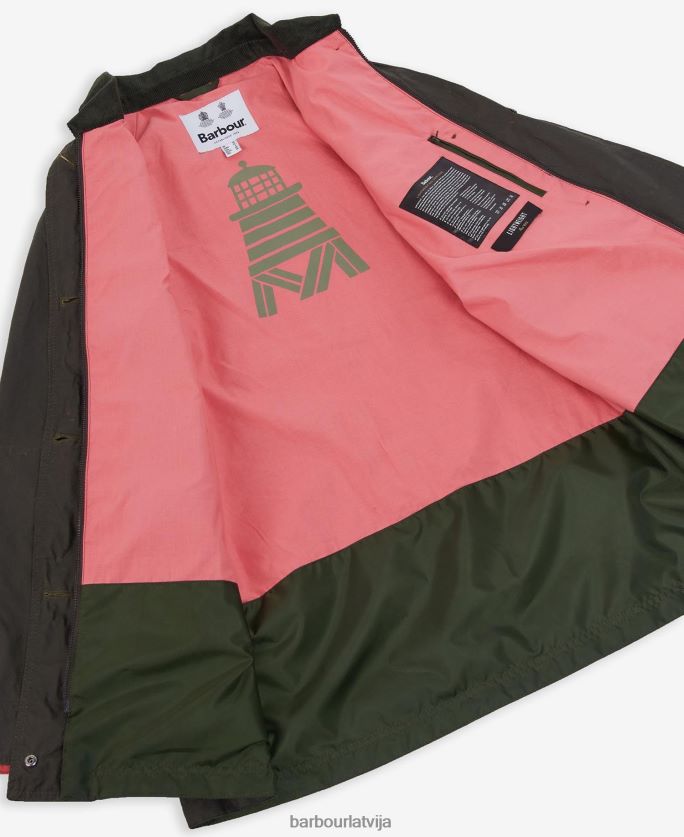 Barbour sievietes sāls vaskota jaka P8J88A1379 apģērbs arhīvs olīvu/rozā punš