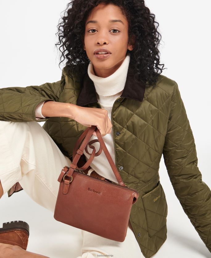 Barbour sievietes Lochy ādas crossbody soma P8J88A2387 Piederumi klasisks brūns