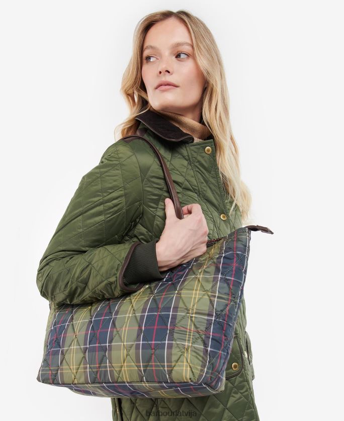 Barbour sievietes Wetherham stepēts tartāna tote P8J88A2407 Piederumi klasiskais tartāns