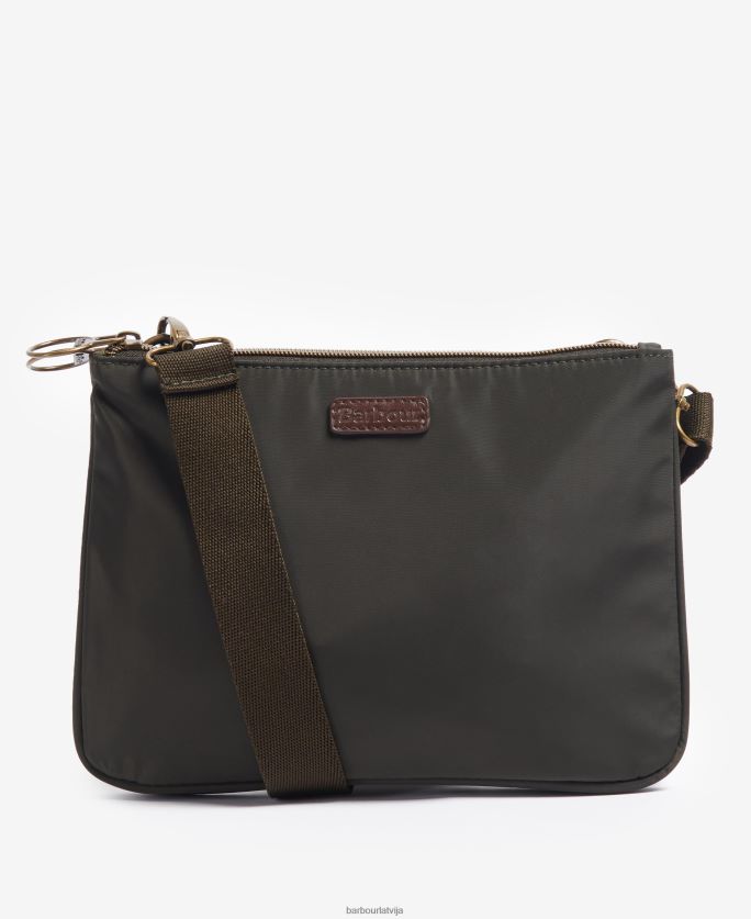 Barbour sievietes ella dubultā rāvējslēdzēja crossbody soma P8J88A2400 Piederumi olīvu